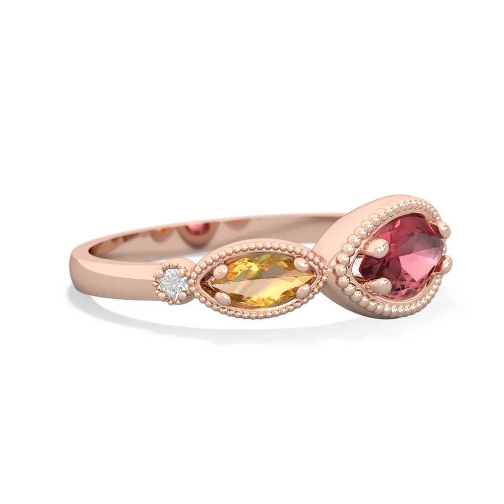 Pink Tourmaline Milgrain Marquise 14K Rose Gold ring R5700