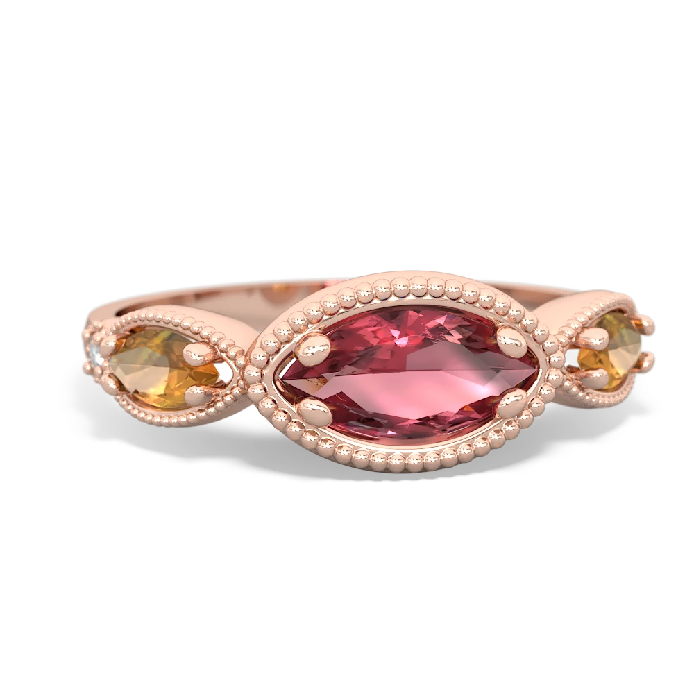 Pink Tourmaline Milgrain Marquise 14K Rose Gold ring R5700