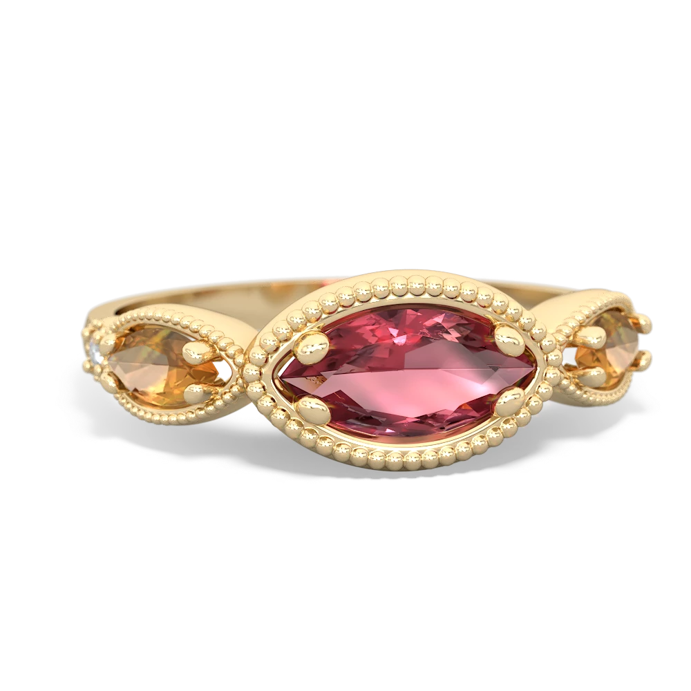 Pink Tourmaline Milgrain Marquise 14K Yellow Gold ring R5700