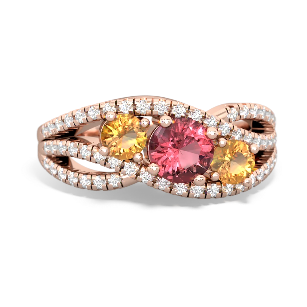 Pink Tourmaline Three Stone Aurora 14K Rose Gold ring R3080