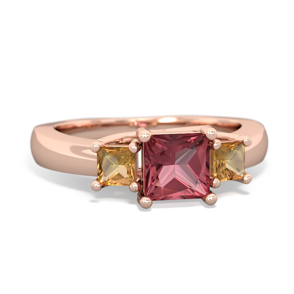 Pink Tourmaline Three Stone Trellis 14K Rose Gold ring R4015