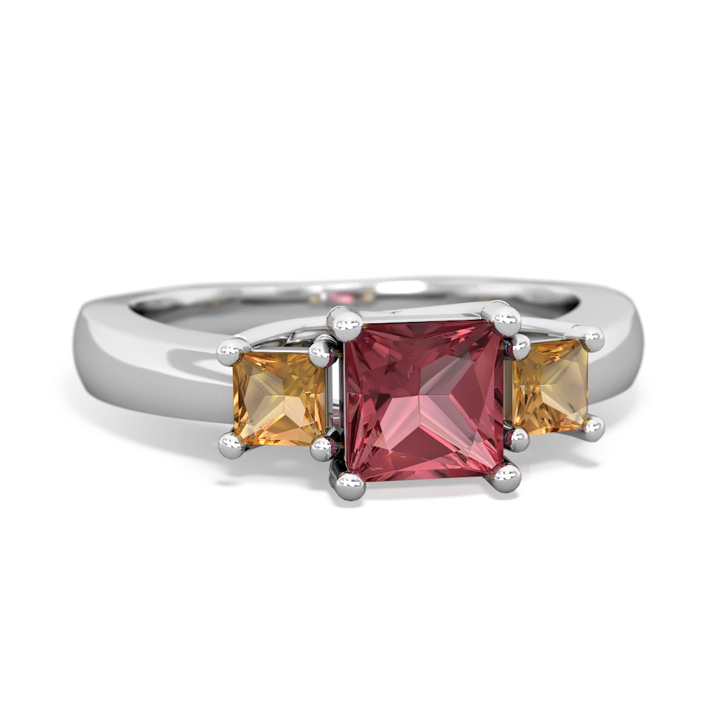 Pink Tourmaline Three Stone Trellis 14K White Gold ring R4015