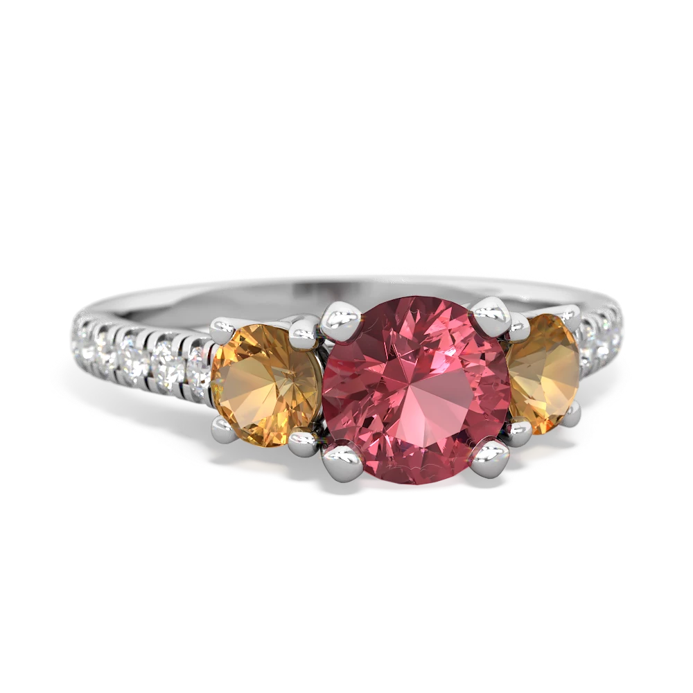 Pink Tourmaline Pave Trellis 14K White Gold ring R5500