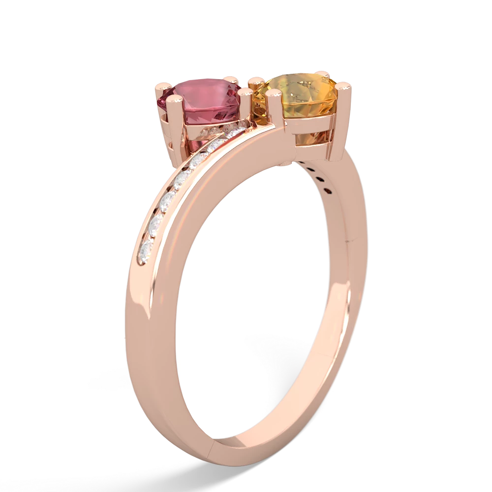 Pink Tourmaline Channel Set Two Stone 14K Rose Gold ring R5303