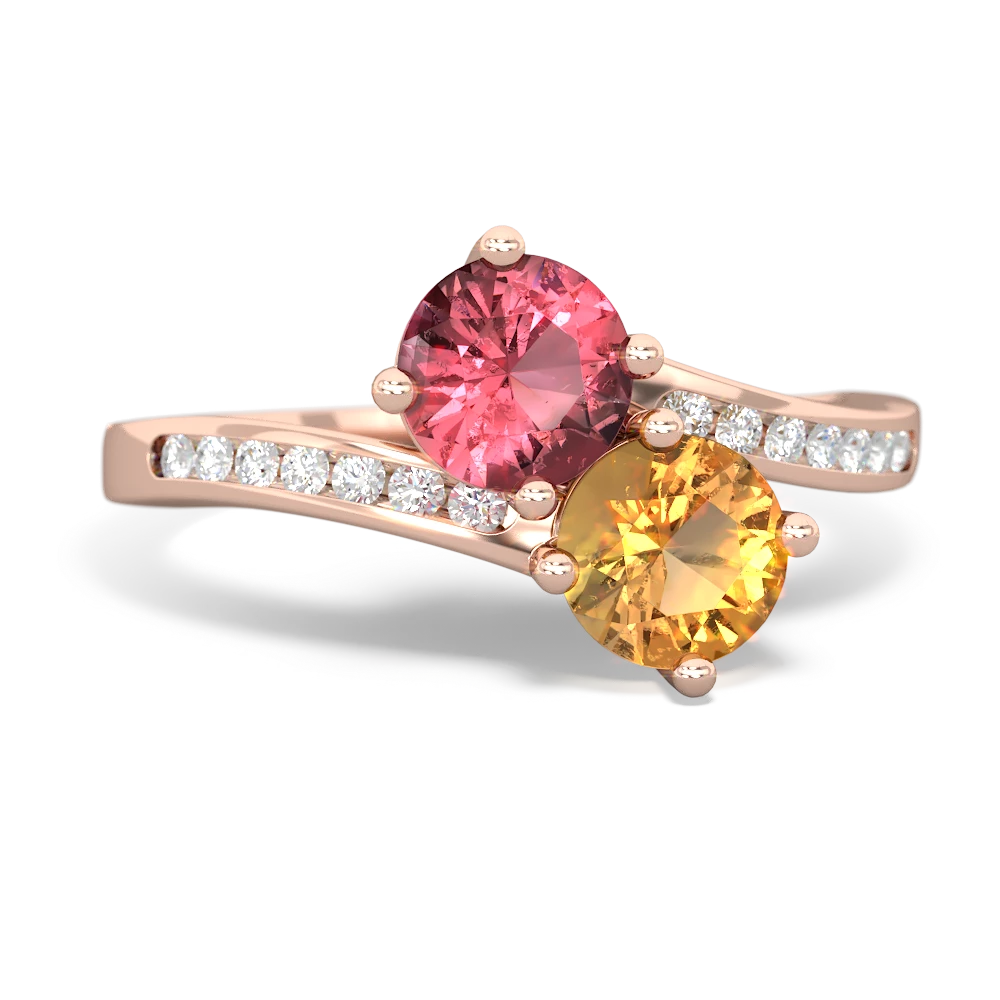 Pink Tourmaline Channel Set Two Stone 14K Rose Gold ring R5303