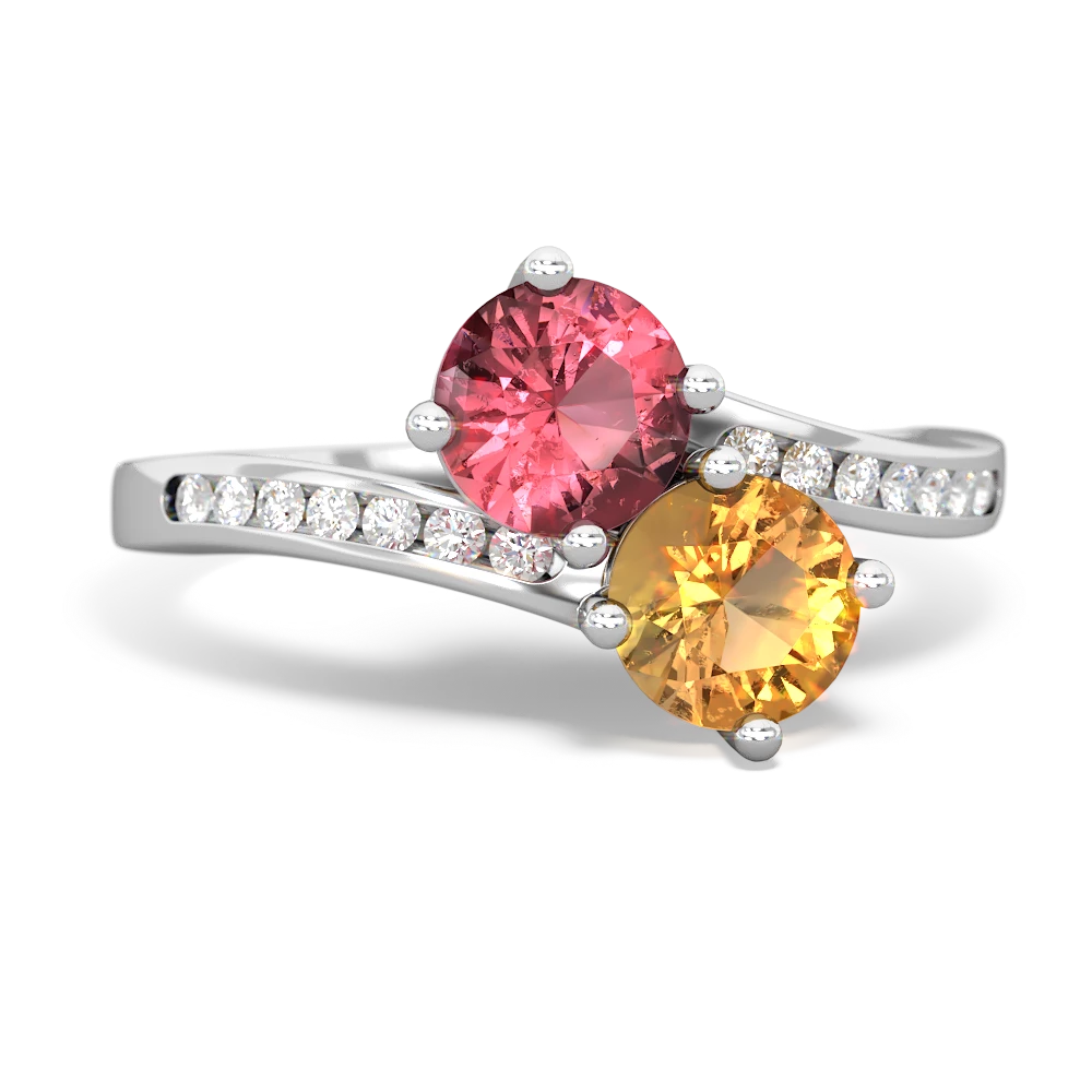 Pink Tourmaline Channel Set Two Stone 14K White Gold ring R5303