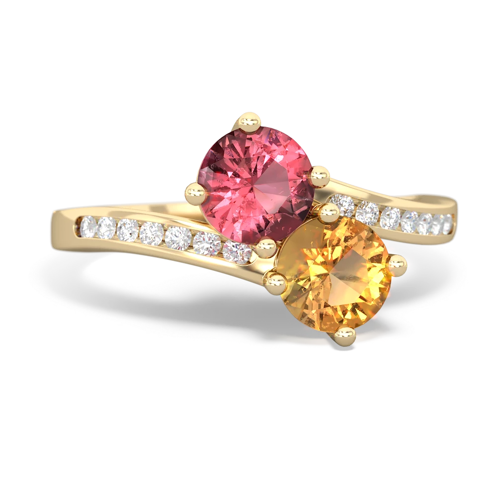 Pink Tourmaline Channel Set Two Stone 14K Yellow Gold ring R5303