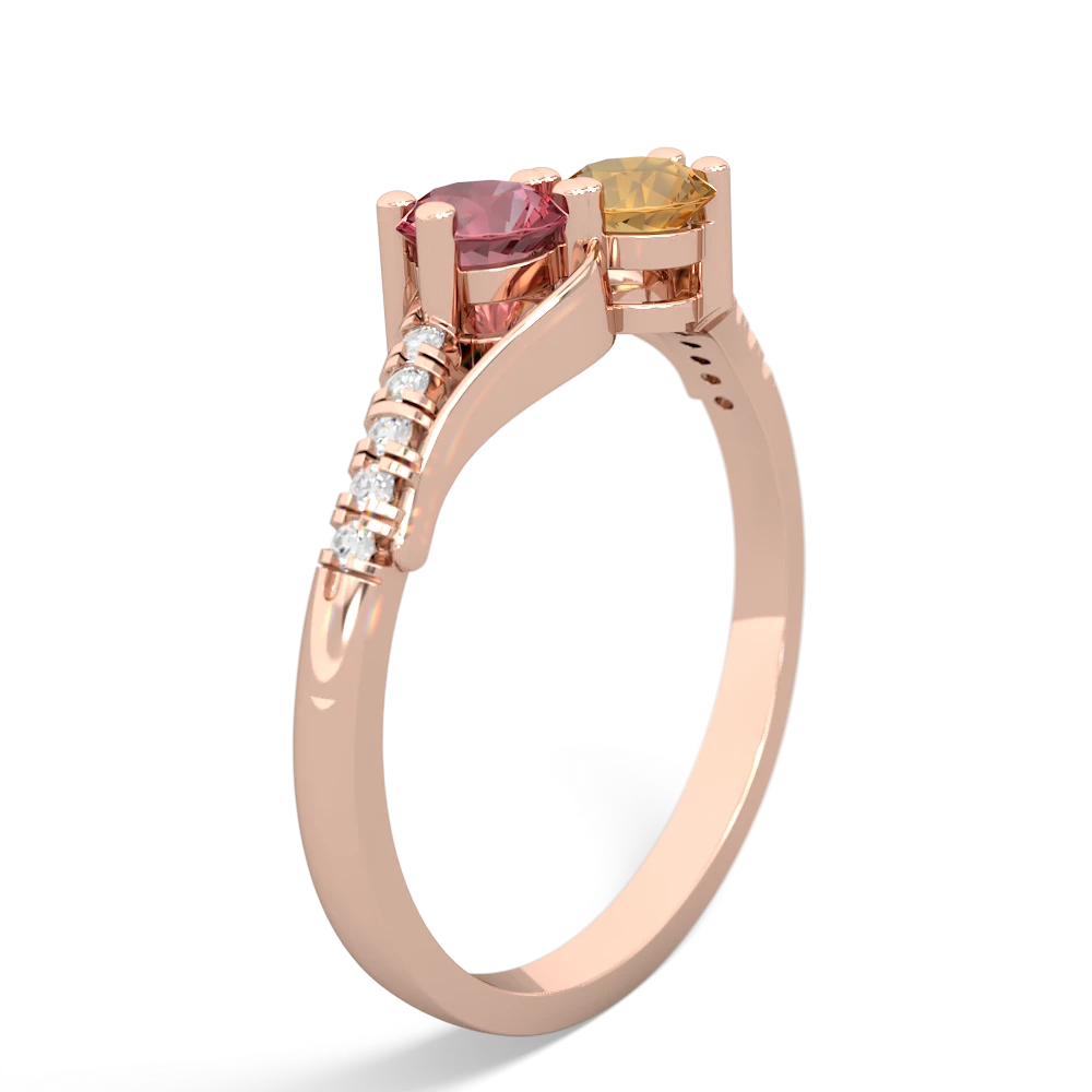 Pink Tourmaline Infinity Pave Two Stone 14K Rose Gold ring R5285