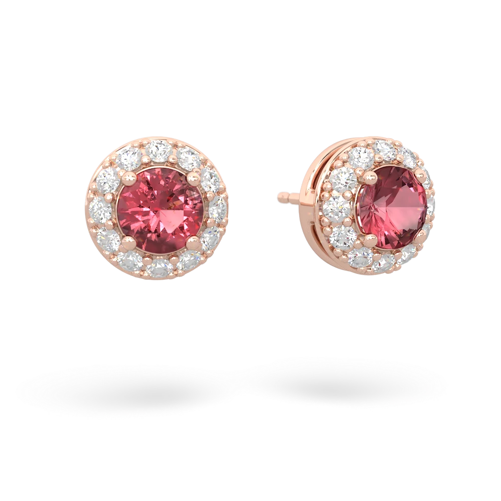 Pink Tourmaline Diamond Halo 14K Rose Gold earrings E5370