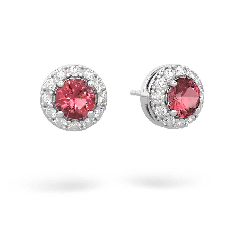Pink Tourmaline Diamond Halo 14K White Gold earrings E5370