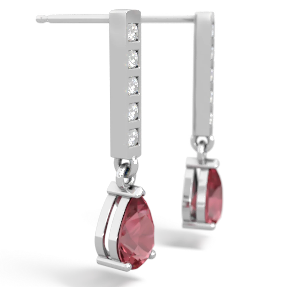 Pink Tourmaline Art Deco Diamond Drop 14K White Gold earrings E5324