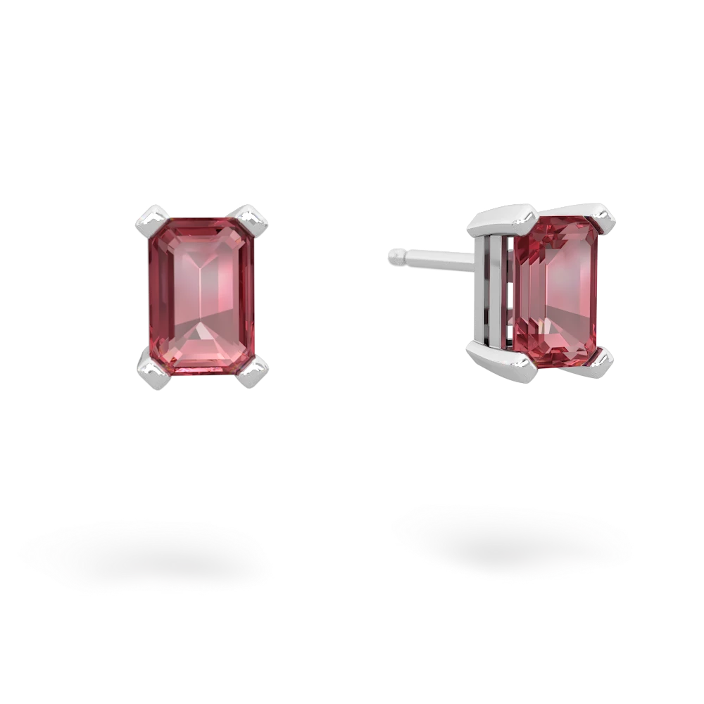 Pink Tourmaline 6X4mm Emerald-Cut Stud 14K White Gold earrings E1855