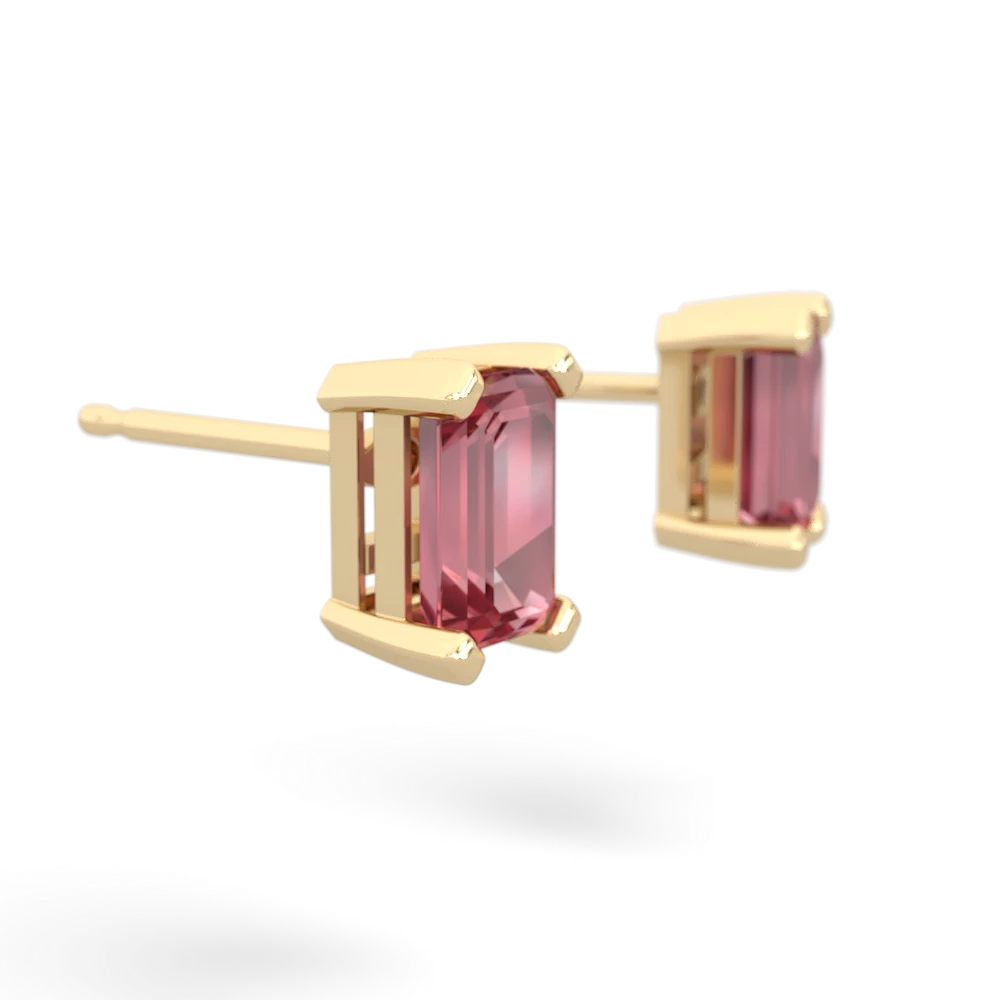 Pink Tourmaline 6X4mm Emerald-Cut Stud 14K Yellow Gold earrings E1855