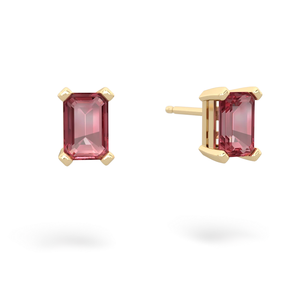 Pink Tourmaline 6X4mm Emerald-Cut Stud 14K Yellow Gold earrings E1855