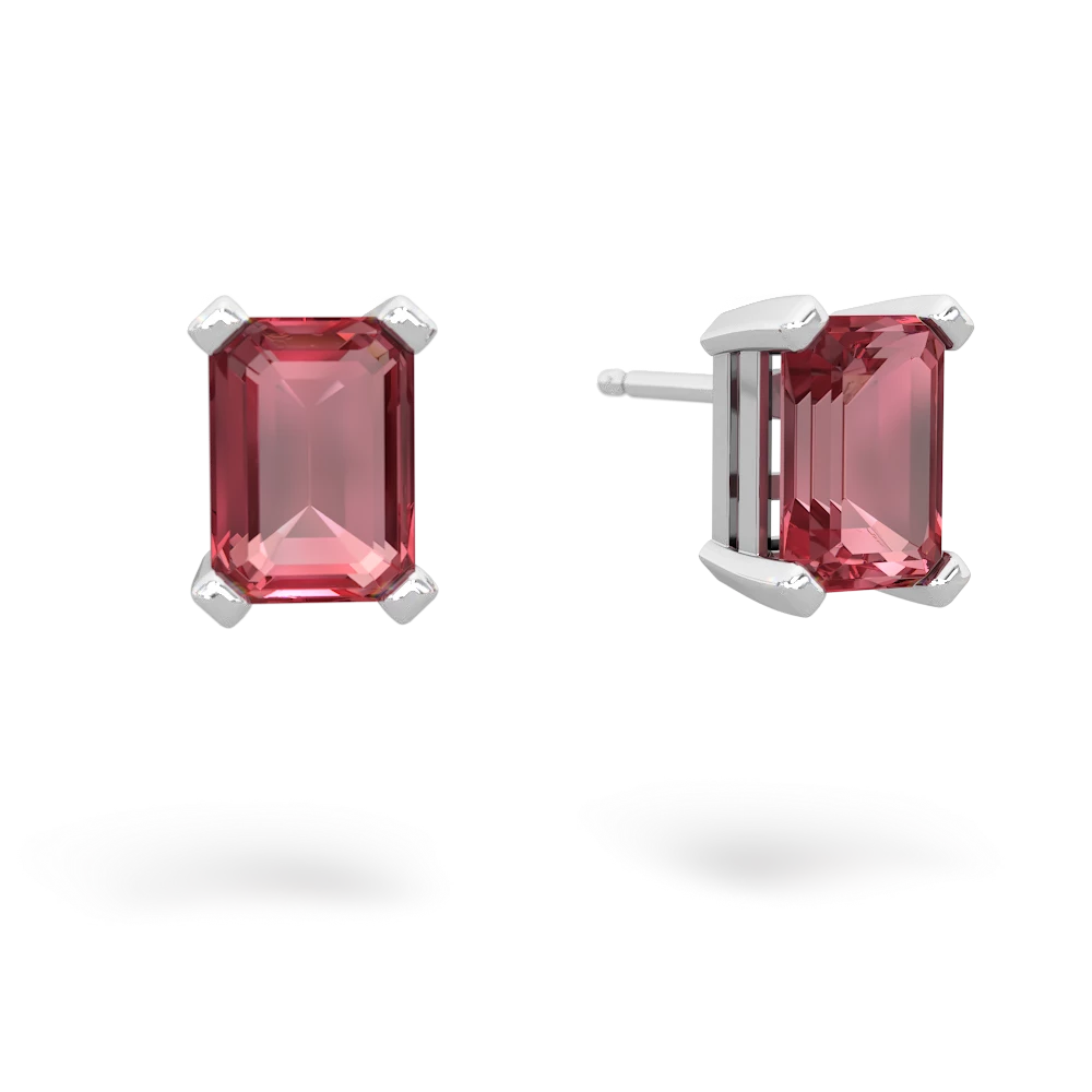 Pink Tourmaline 7X5mm Emerald-Cut Stud 14K White Gold earrings E1856