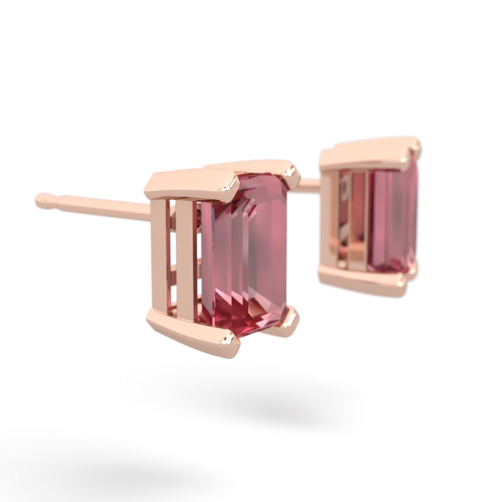 Pink Tourmaline 7X5mm Emerald-Cut Stud 14K Rose Gold earrings E1856