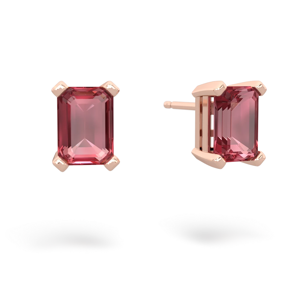 Pink Tourmaline 7X5mm Emerald-Cut Stud 14K Rose Gold earrings E1856