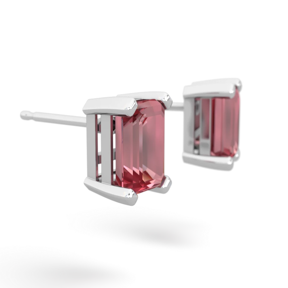 Pink Tourmaline 7X5mm Emerald-Cut Stud 14K White Gold earrings E1856