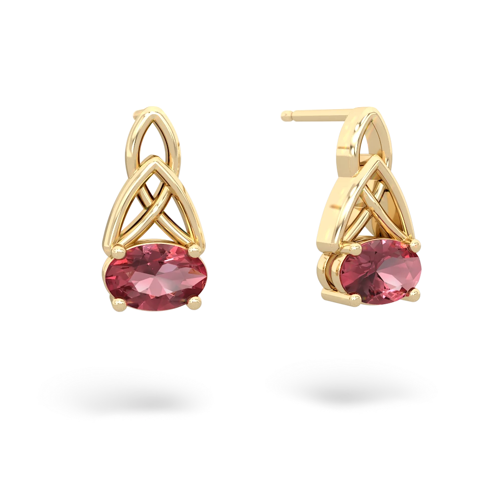 Pink Tourmaline Celtic Trinity Knot 14K Yellow Gold earrings E2389