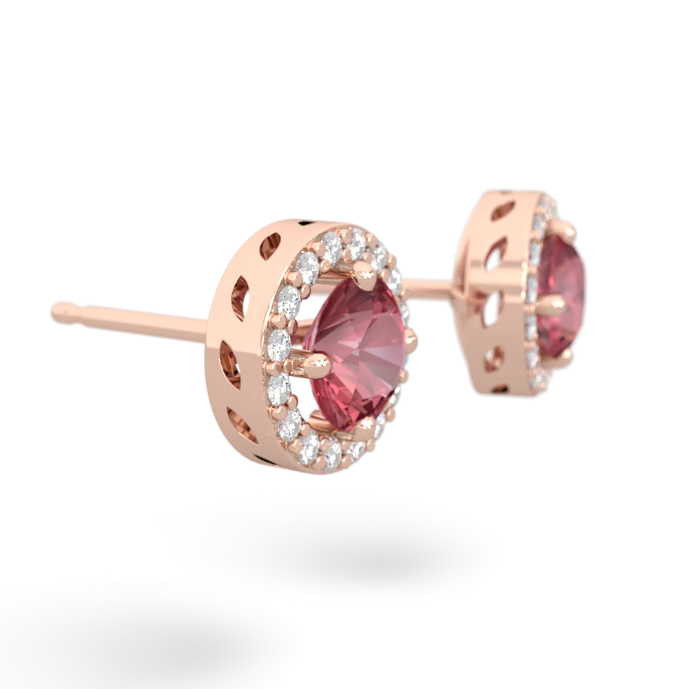 Pink Tourmaline Halo 14K Rose Gold earrings E5320