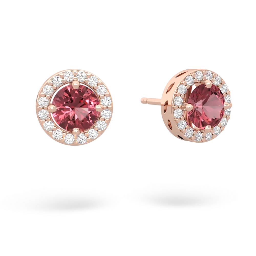 Pink Tourmaline Halo 14K Rose Gold earrings E5320