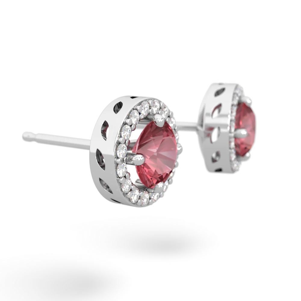 Pink Tourmaline Halo 14K White Gold earrings E5320