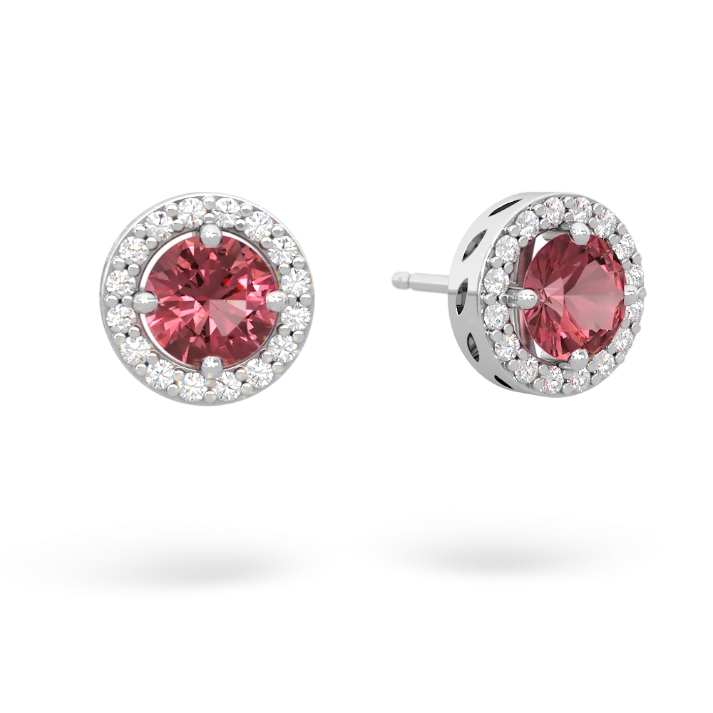 Pink Tourmaline Halo 14K White Gold earrings E5320