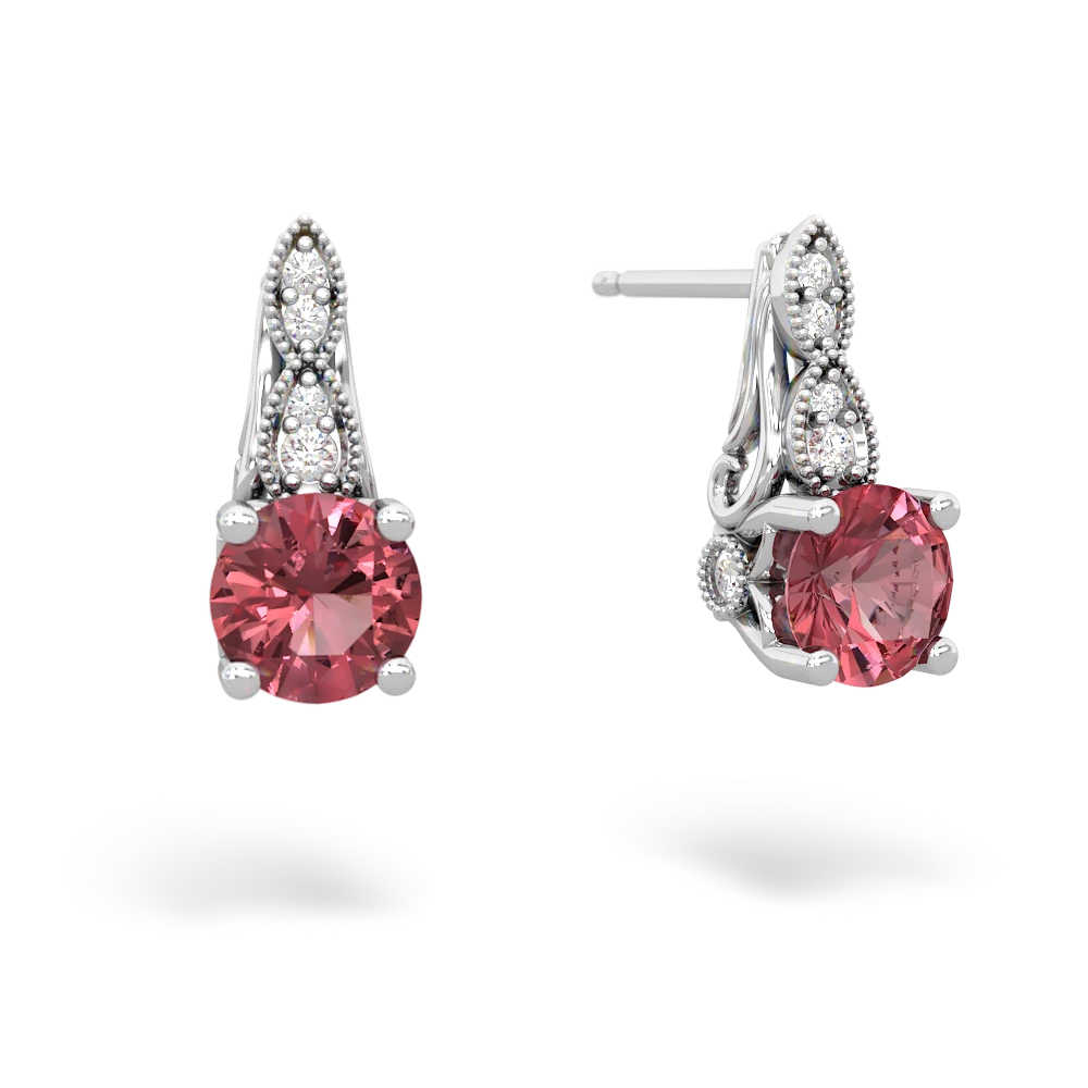 Pink Tourmaline Antique Elegance 14K White Gold earrings E3100