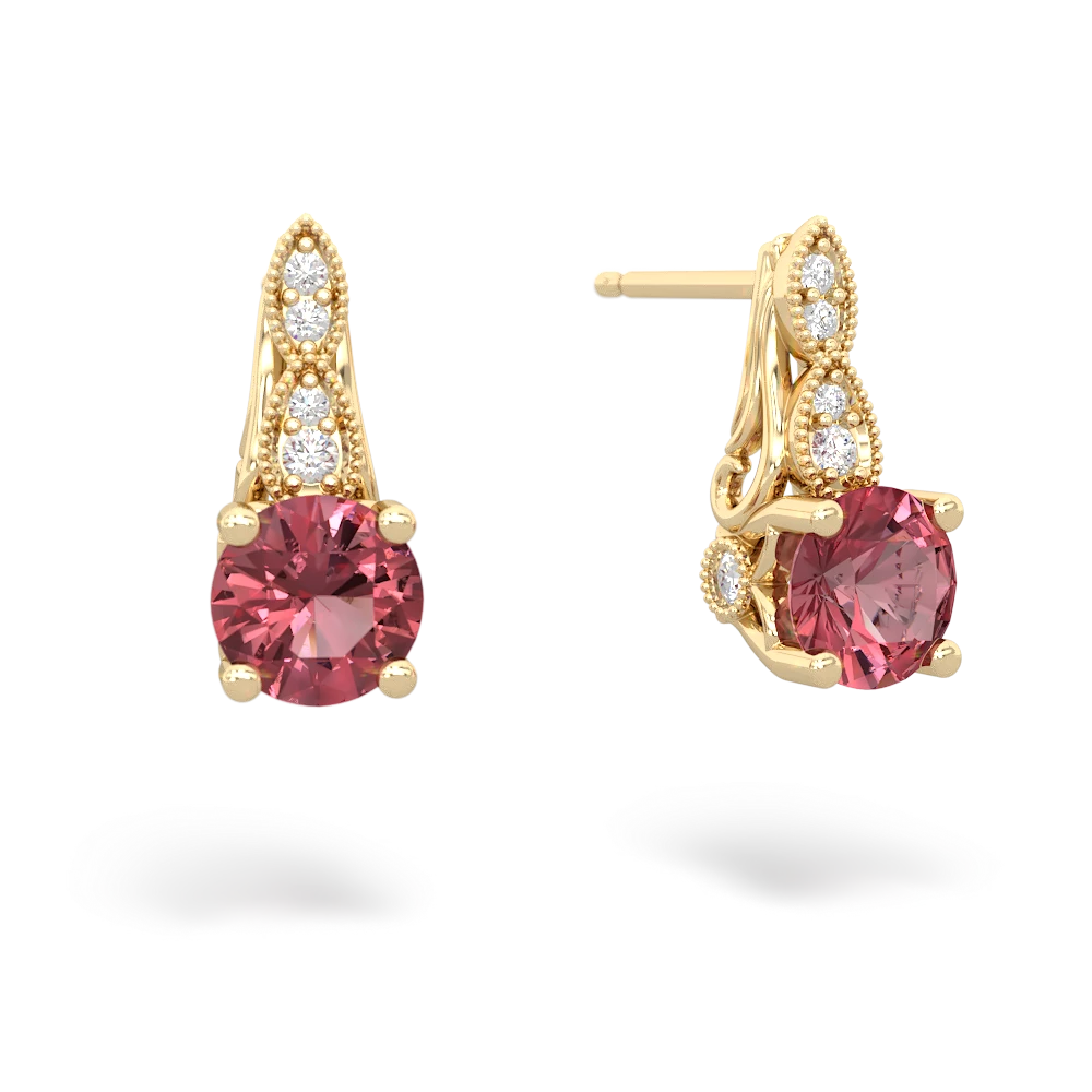 Pink Tourmaline Antique Elegance 14K Yellow Gold earrings E3100