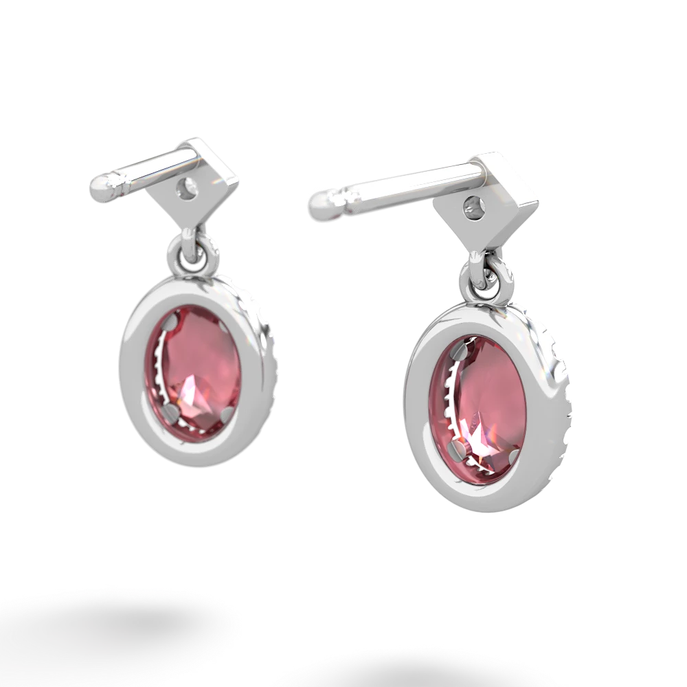 Pink Tourmaline Antique-Style Halo 14K White Gold earrings E5720