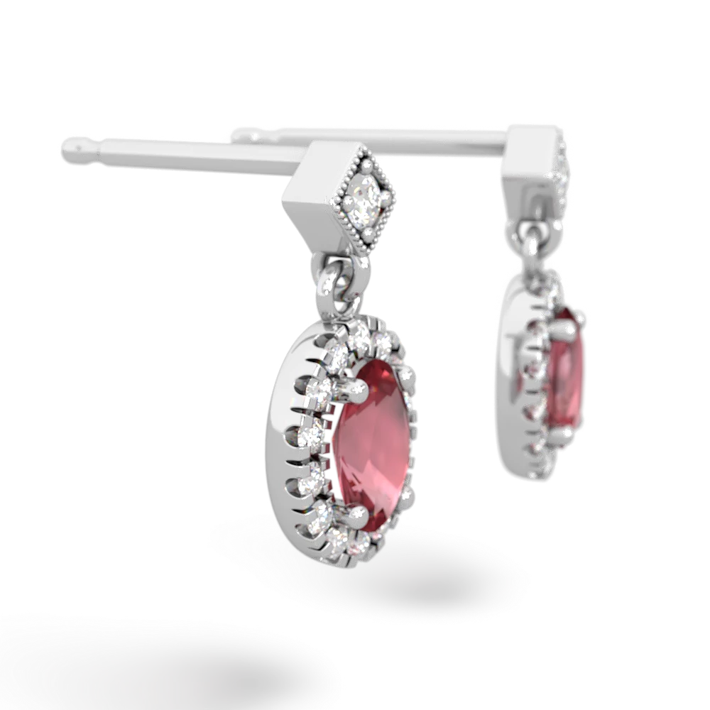 Pink Tourmaline Antique-Style Halo 14K White Gold earrings E5720