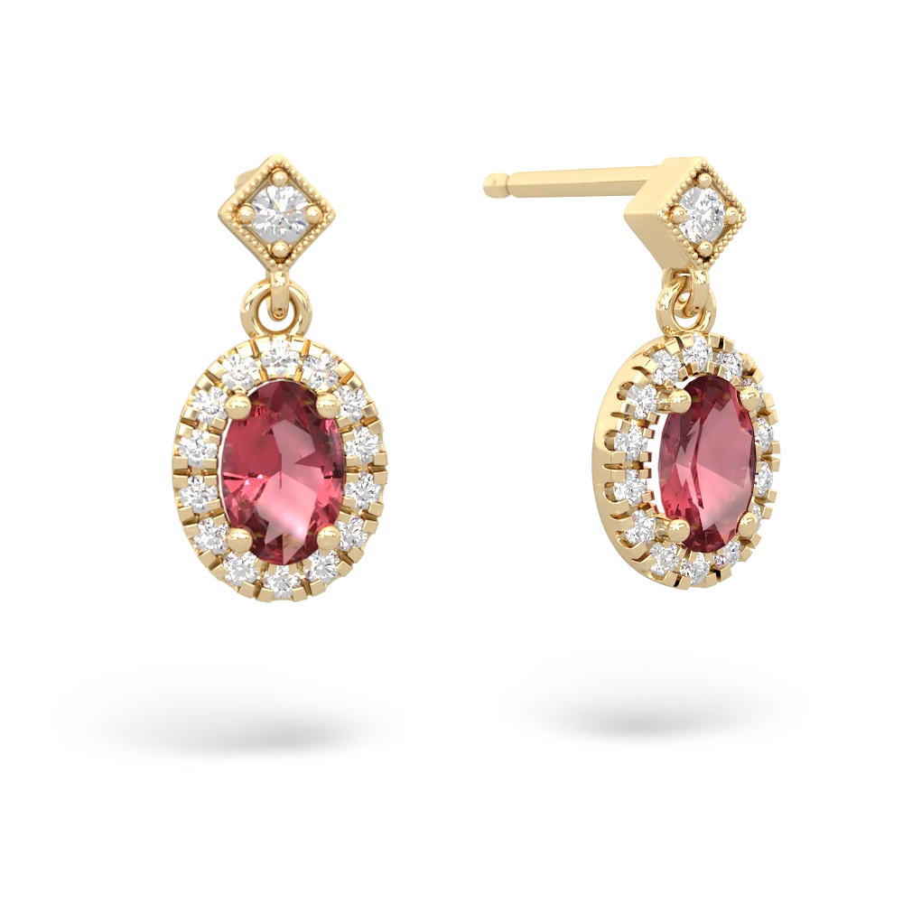 Pink Tourmaline Antique-Style Halo 14K Yellow Gold earrings E5720