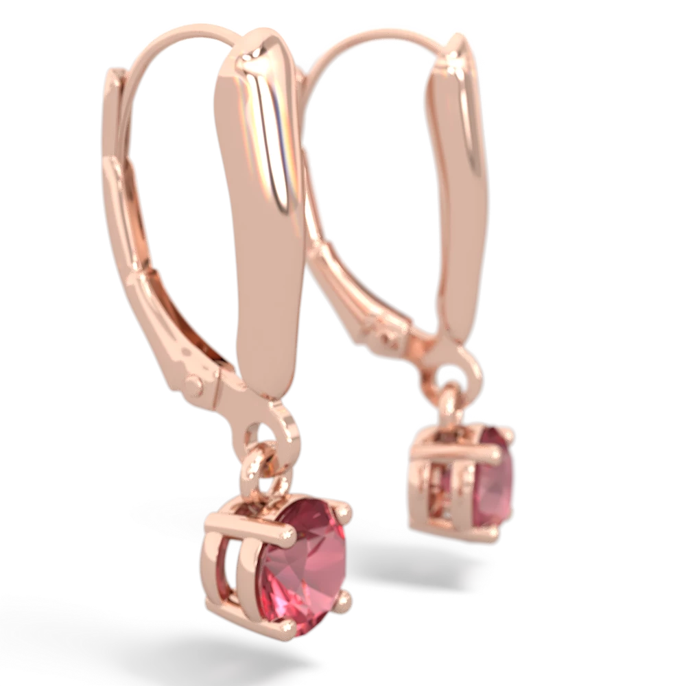 Pink Tourmaline 5Mm Round Lever Back 14K Rose Gold earrings E2785