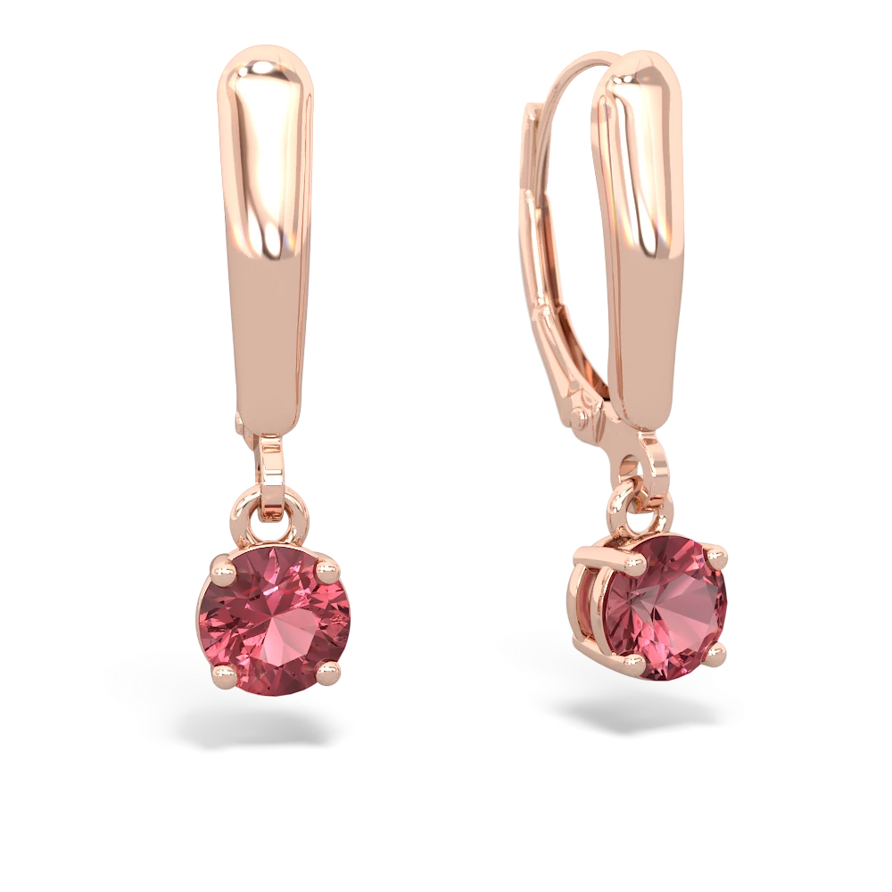 Pink Tourmaline 5Mm Round Lever Back 14K Rose Gold earrings E2785