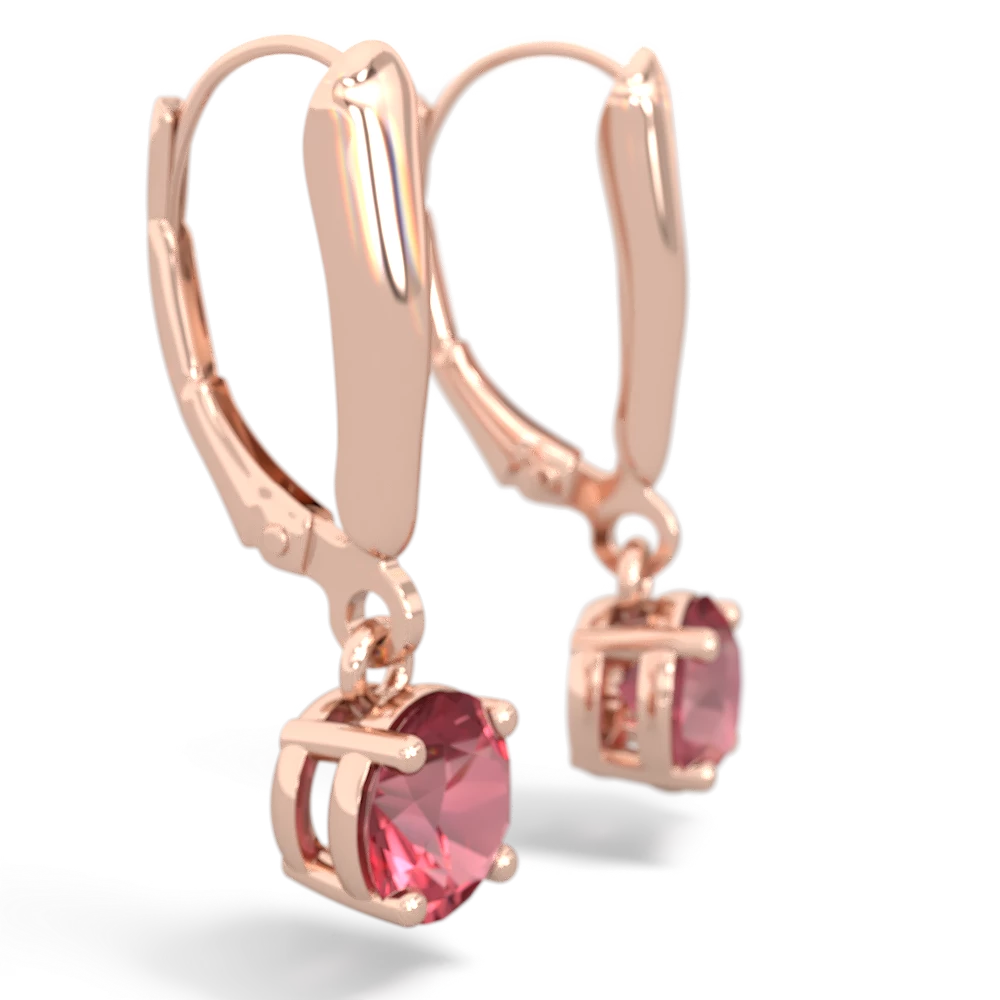 Pink Tourmaline 6Mm  Round Lever Back 14K Rose Gold earrings E2786