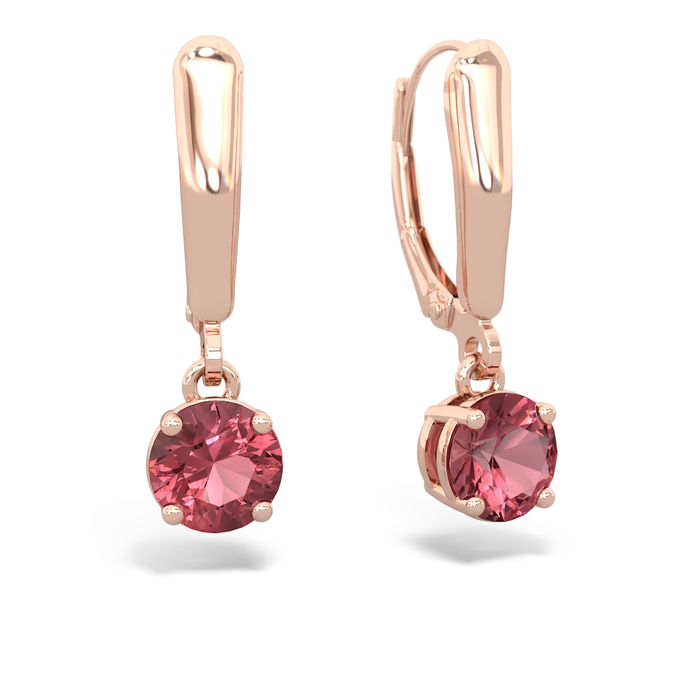 Pink Tourmaline 6Mm  Round Lever Back 14K Rose Gold earrings E2786