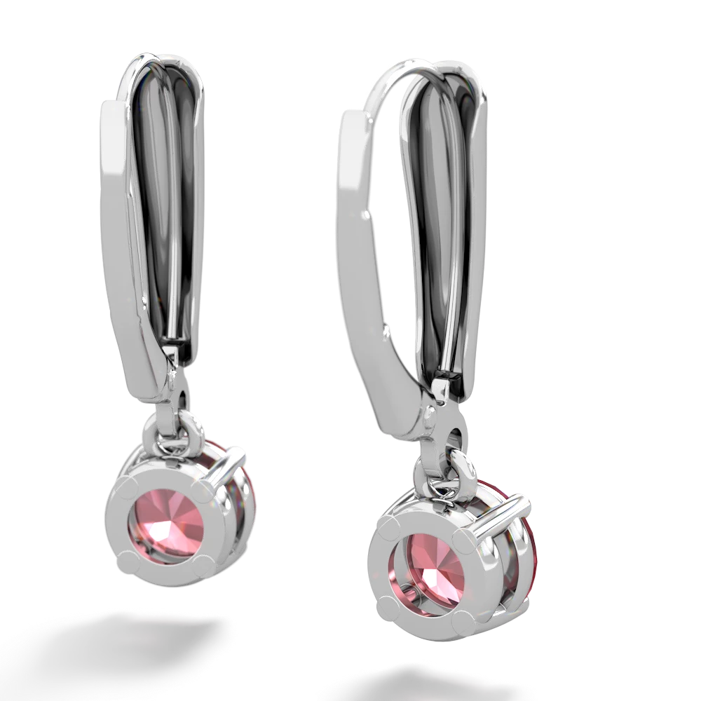 Pink Tourmaline 6Mm  Round Lever Back 14K White Gold earrings E2786