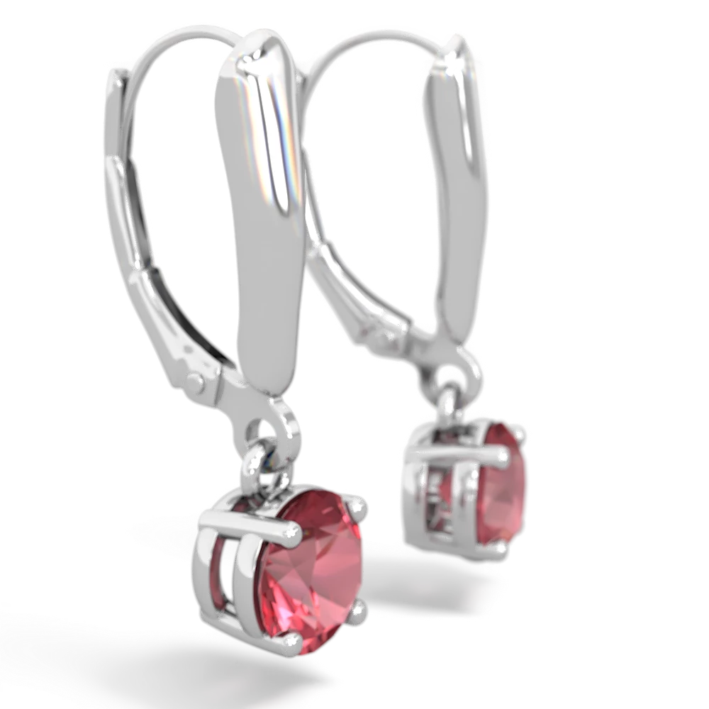 Pink Tourmaline 6Mm  Round Lever Back 14K White Gold earrings E2786