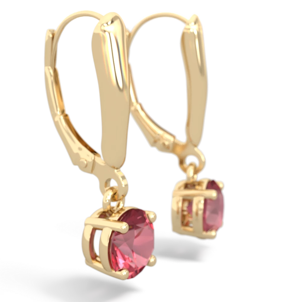 Pink Tourmaline 6Mm  Round Lever Back 14K Yellow Gold earrings E2786
