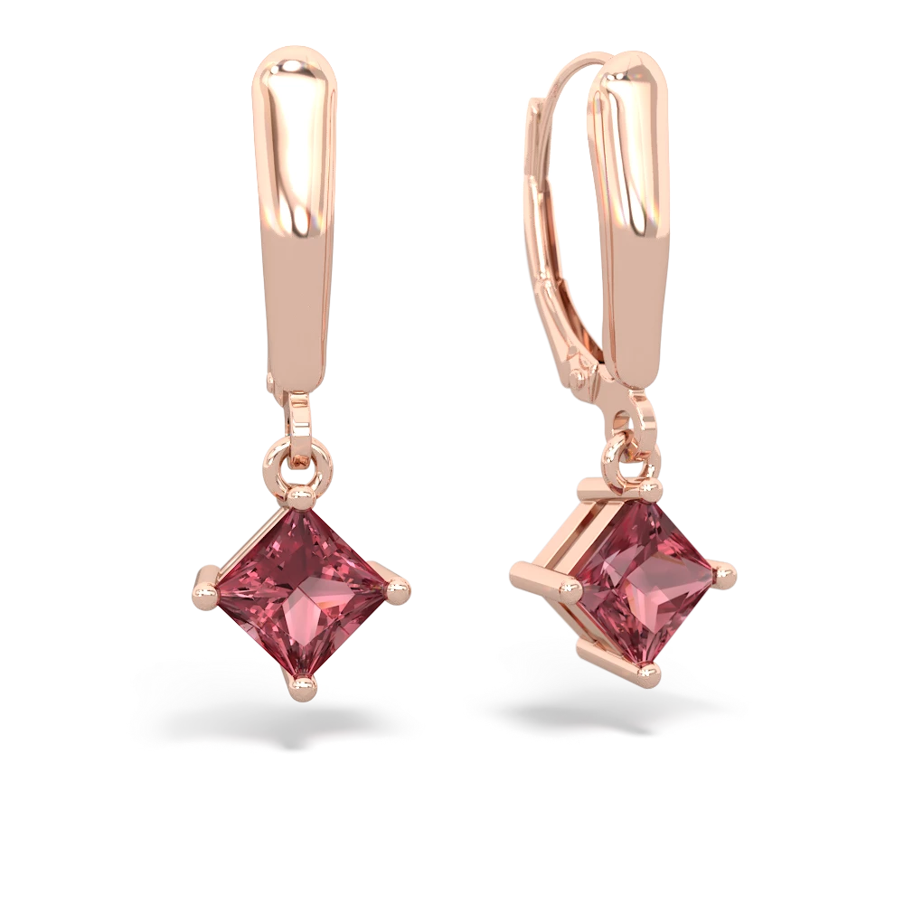 Pink Tourmaline 6Mm Princess Lever Back 14K Rose Gold earrings E2789