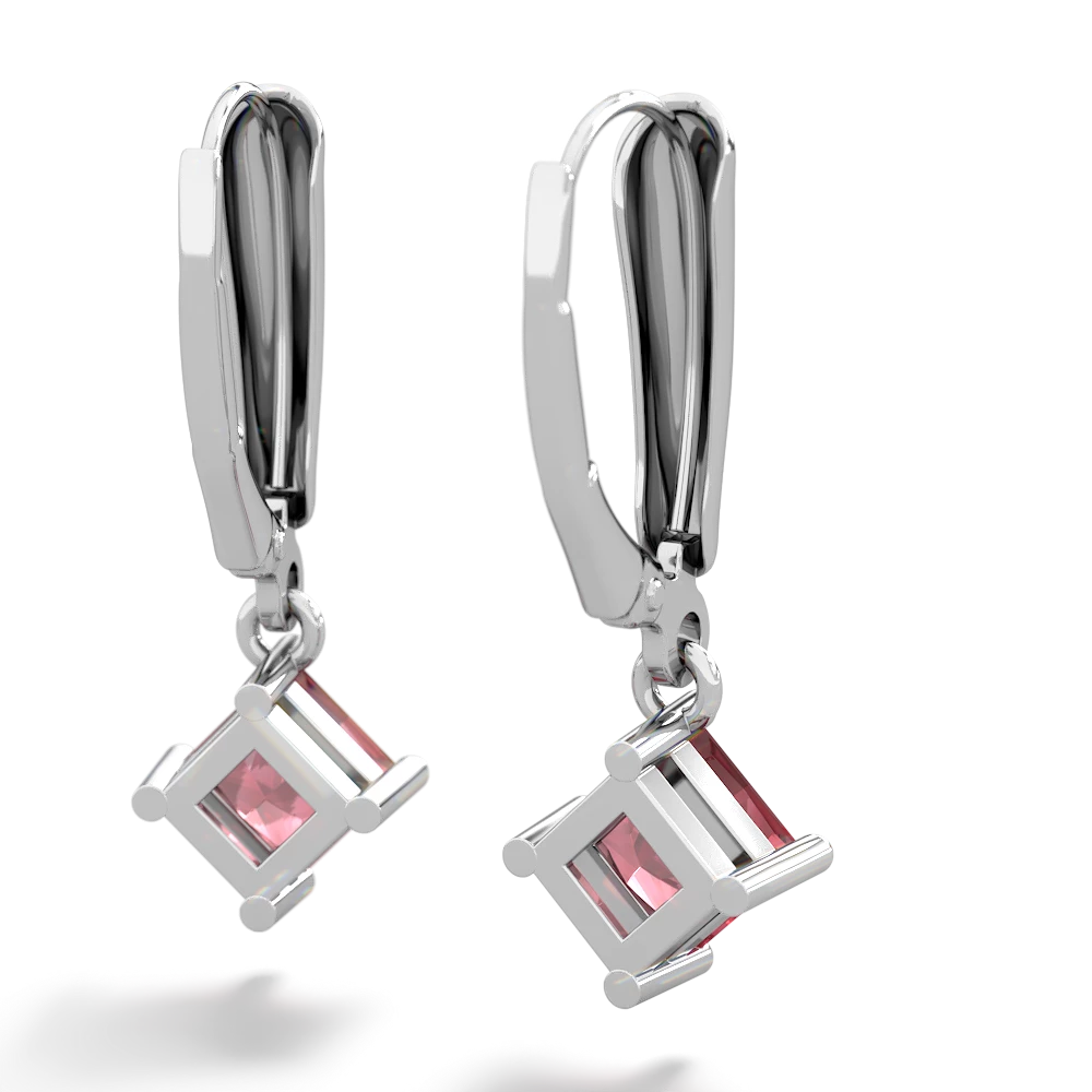 Pink Tourmaline 6Mm Princess Lever Back 14K White Gold earrings E2789