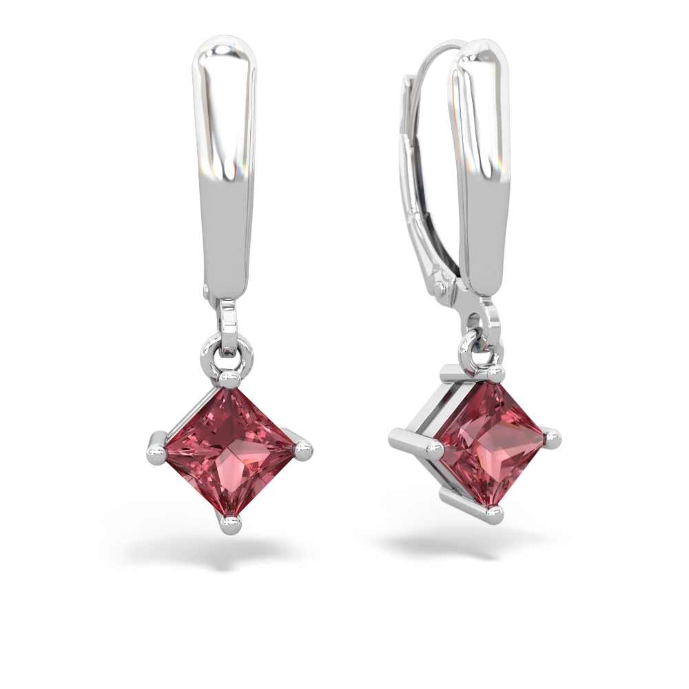 Pink Tourmaline 6Mm Princess Lever Back 14K White Gold earrings E2789