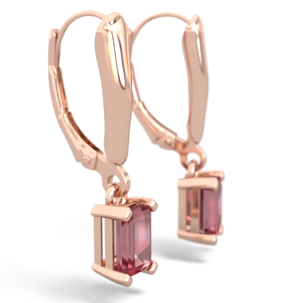 Pink Tourmaline 6X4mm Emerald-Cut Lever Back 14K Rose Gold earrings E2855