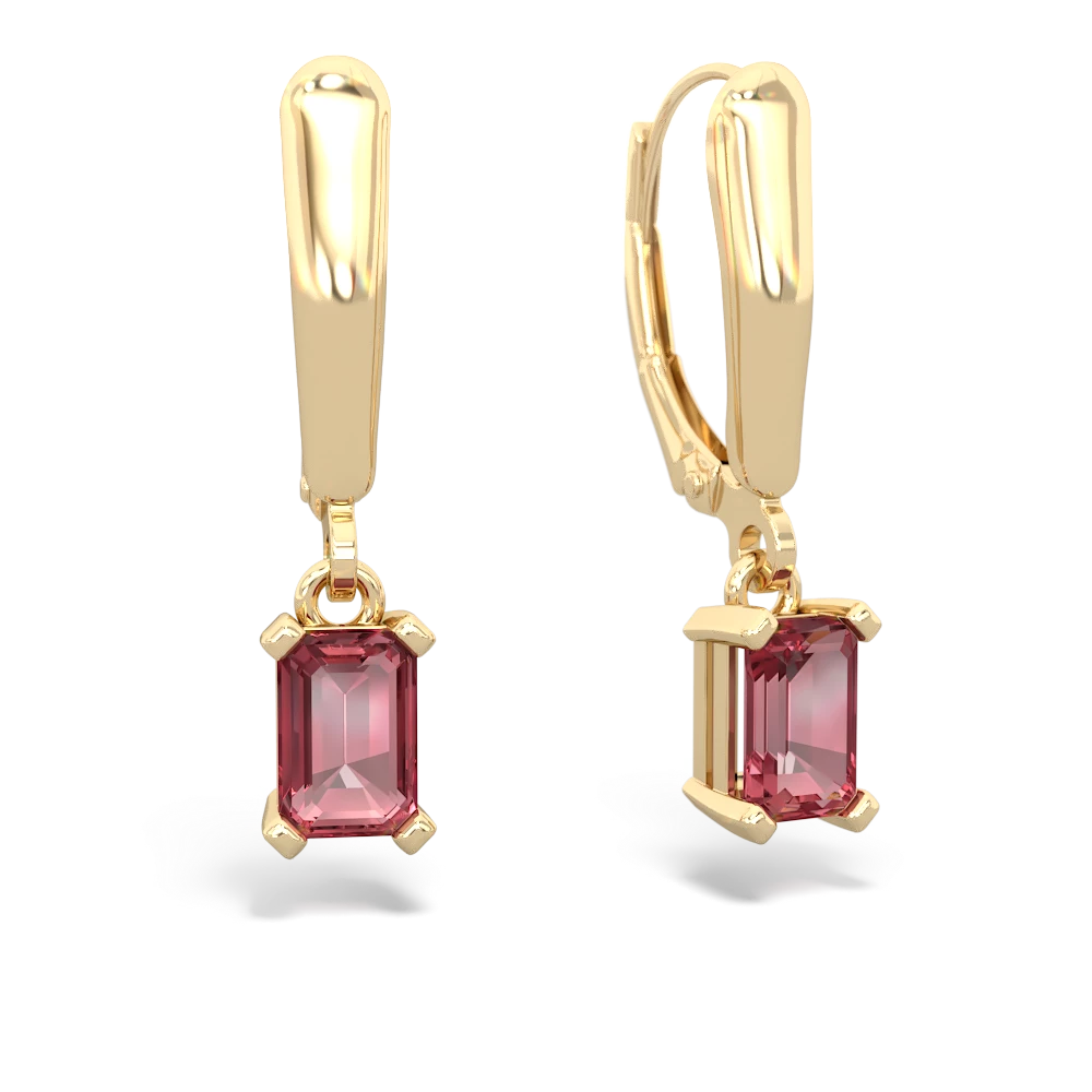 Pink Tourmaline 6X4mm Emerald-Cut Lever Back 14K Yellow Gold earrings E2855