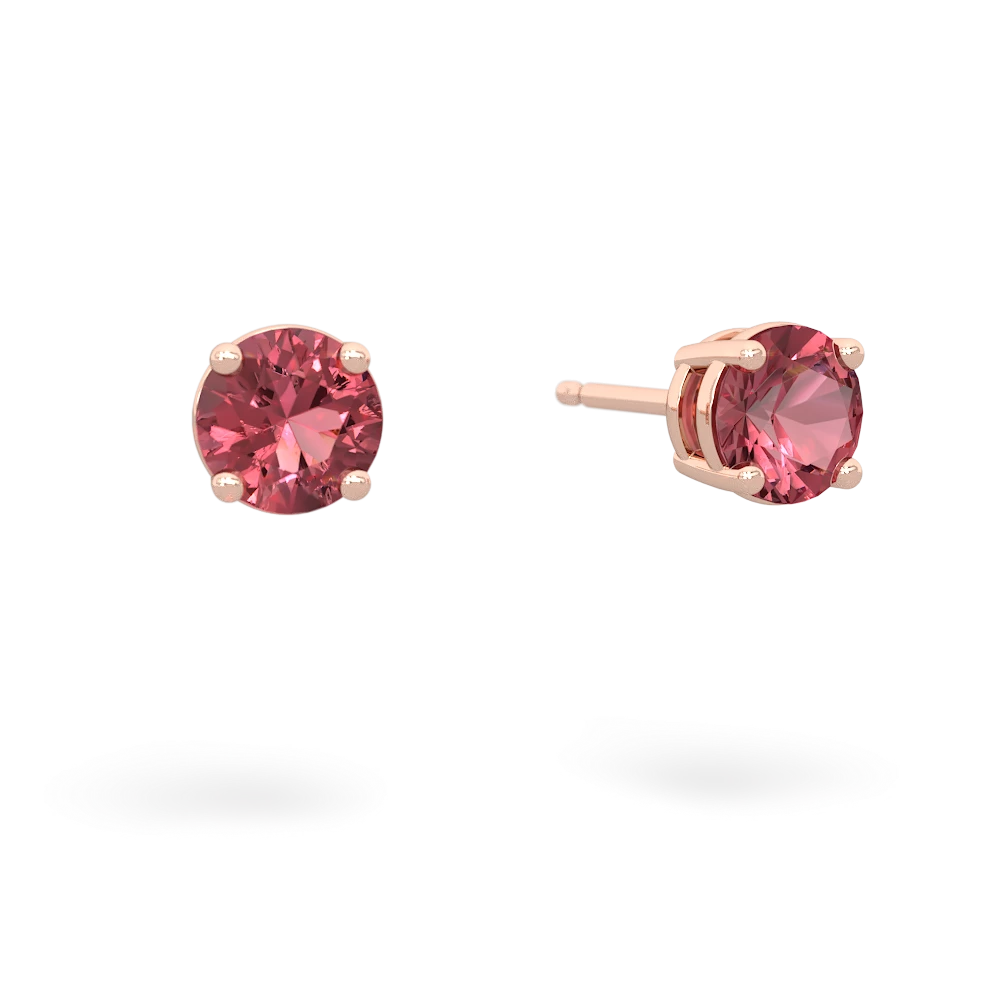 Pink Tourmaline 5Mm Round Stud 14K Rose Gold earrings E1785