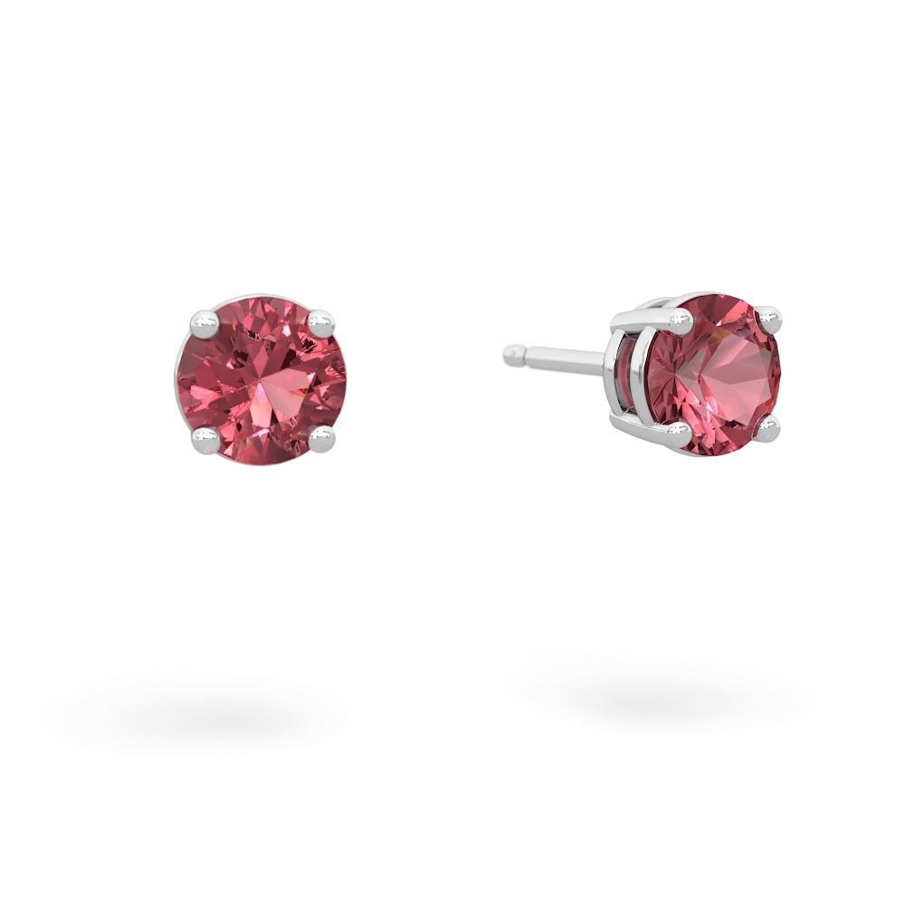 Pink Tourmaline 5Mm Round Stud 14K White Gold earrings E1785