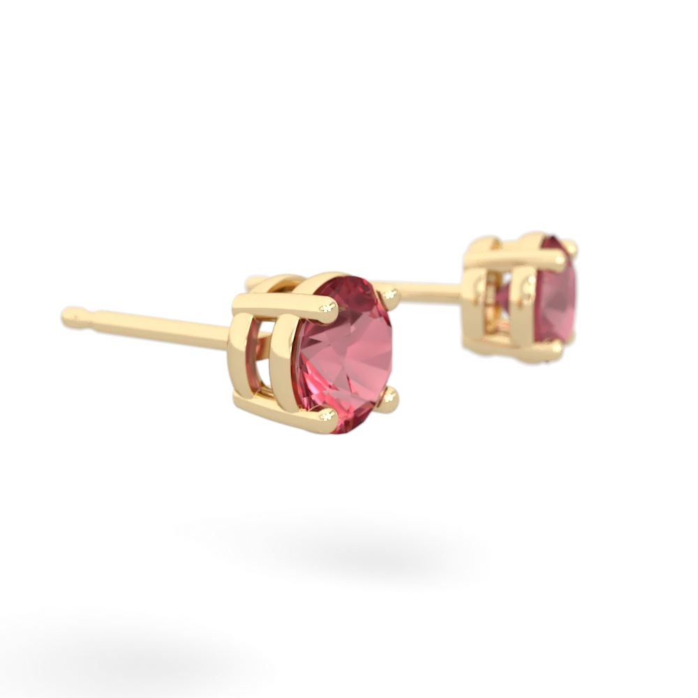 Pink Tourmaline 5Mm Round Stud 14K Yellow Gold earrings E1785