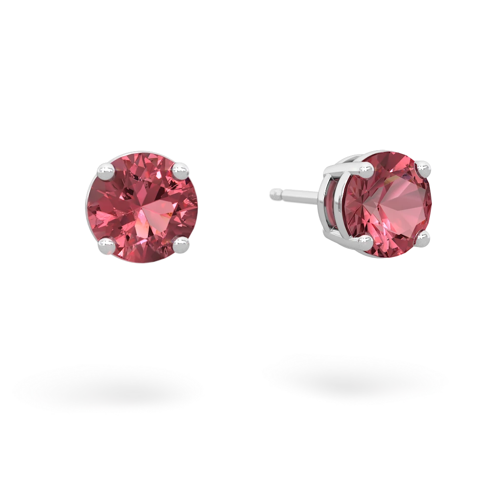Pink Tourmaline 6Mm Round Stud 14K White Gold earrings E1786
