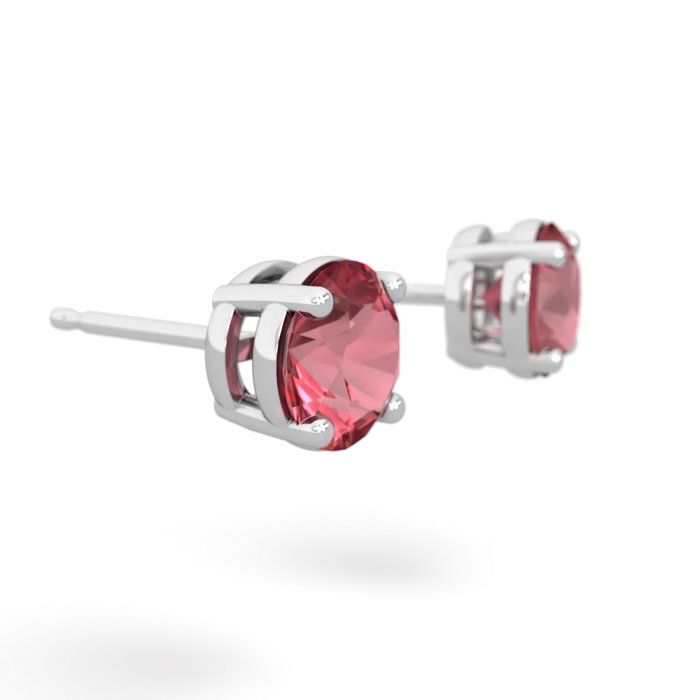 Pink Tourmaline 6Mm Round Stud 14K White Gold earrings E1786