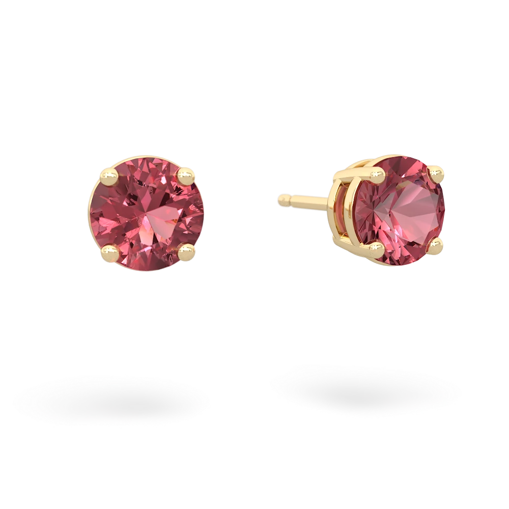 Pink Tourmaline 6Mm Round Stud 14K Yellow Gold earrings E1786